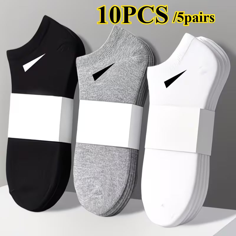10pcs/5 Pairs Women's Casual Solid Color Socks