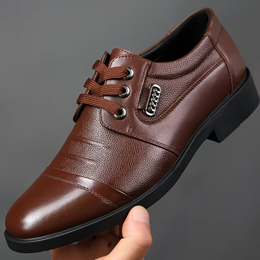 Genuine Faux Leather Men'S Business Casual Shoes Black Lace-Up Versatile Men'S Shoes